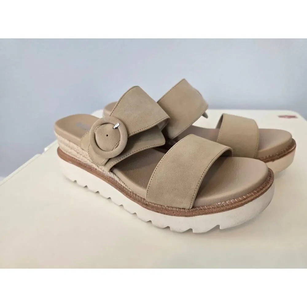 MIA Espadrille Platform Slide Sandals Tan Suede 11W Boho Cozy Summer Flatforms